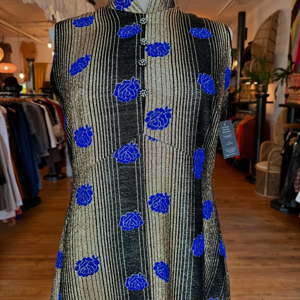 Vintage Rare 1970 XL Dress - Gold Lurex and Royal Blue